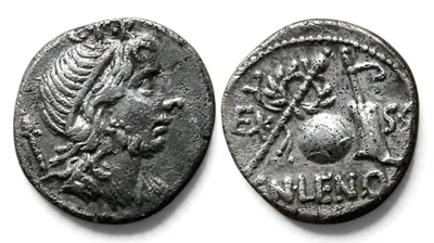 Cornelius. Cn Cornelius Lentulus Marcellinus. AR Denarius (3.79 g). Hispania, 76-75 BC. Crawford 393/1a