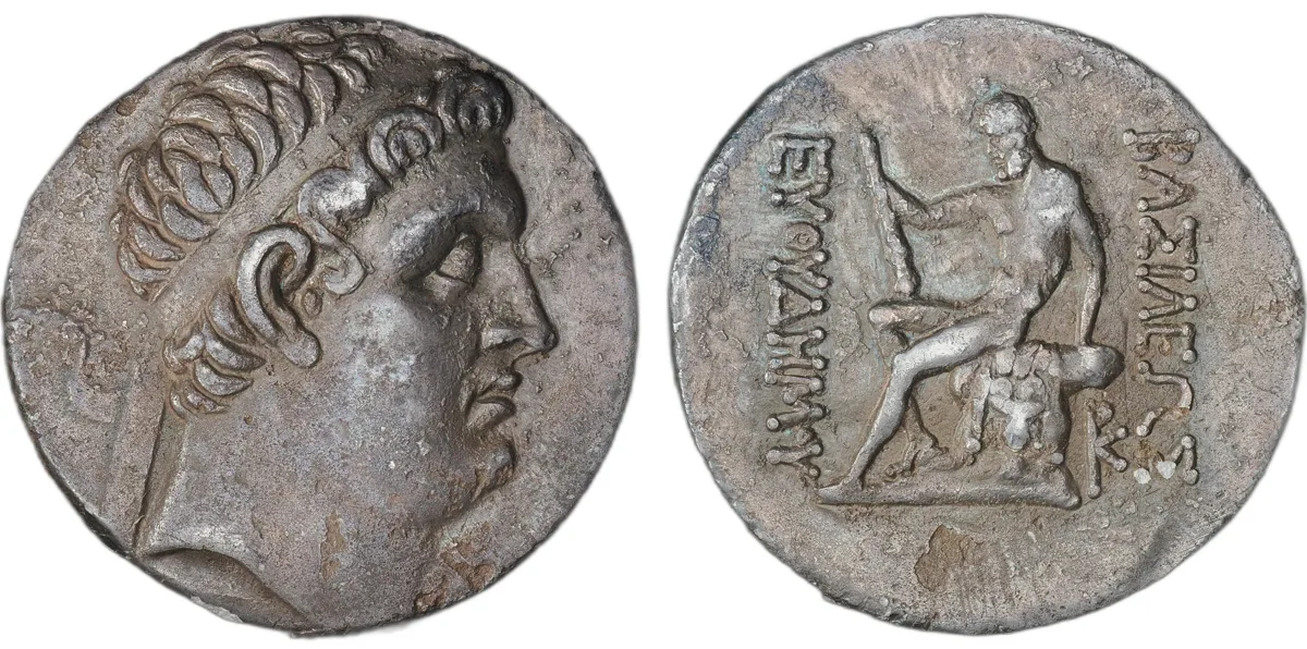 Baktria. Euthydemos I Theos Megas. AR Tetradrachm.