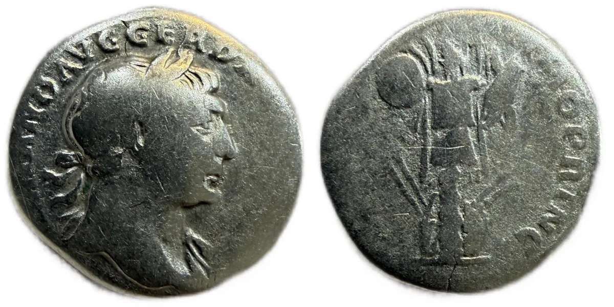 Trajan. AD 98-117. AR Denarius Rome Trophy of Arms Reverse