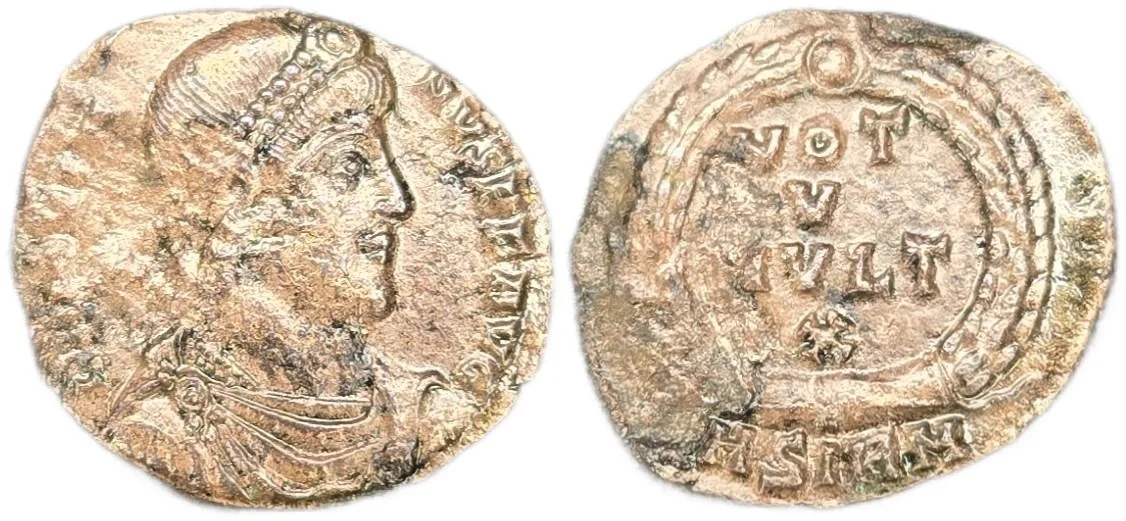 Jovian - A.D. 363-364 - AE3 Follis - VOT/V/MVLT/X in a wreath - RIC # 118