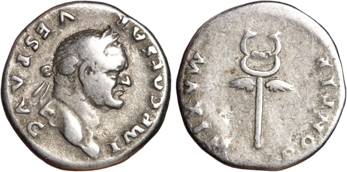 Vespasian Silver Denarius 74AD Winged Caduceus Reverse