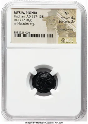 MYSIA. Pionia. Hadrian (AD 117-138). AE (17mm, 2.04 gm, 1h). NGC Certified.
