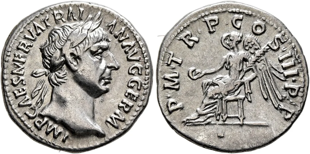 Trajan, AD 98-117. Silver denarius, Rome mint, struck AD 100