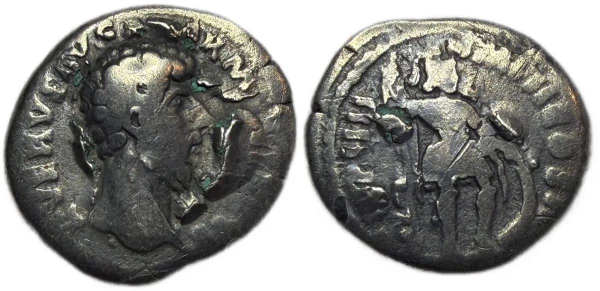 Roman Imperial denarius Lucius Verus 164 AD MARS in Military Dress