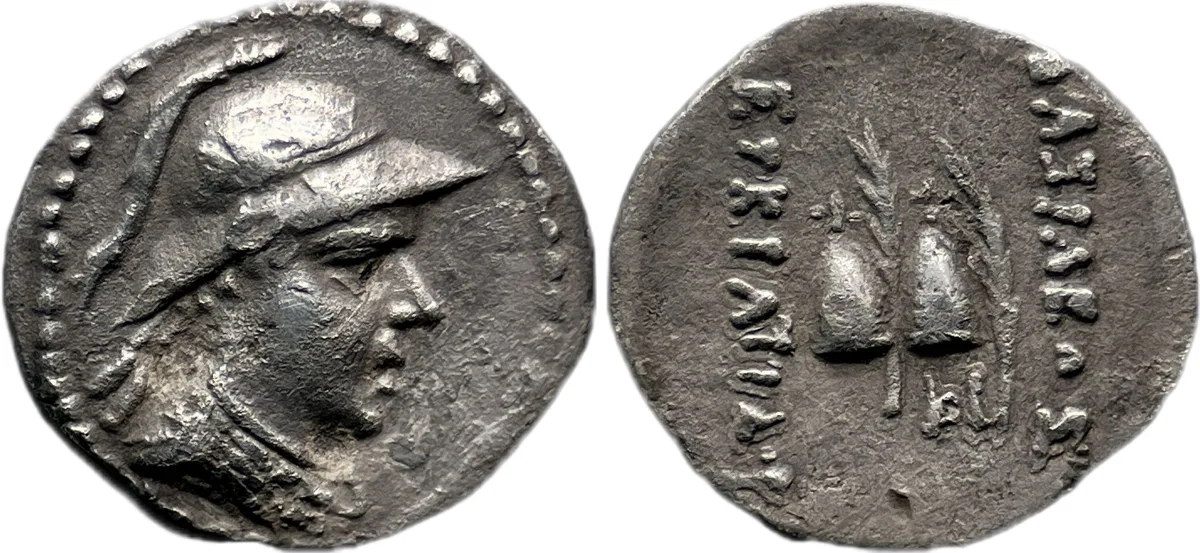 Greco-Baktrian Kingdom. Eukratides I Megas. Circa 170-145 BC. AR Obol 0.68g Rare