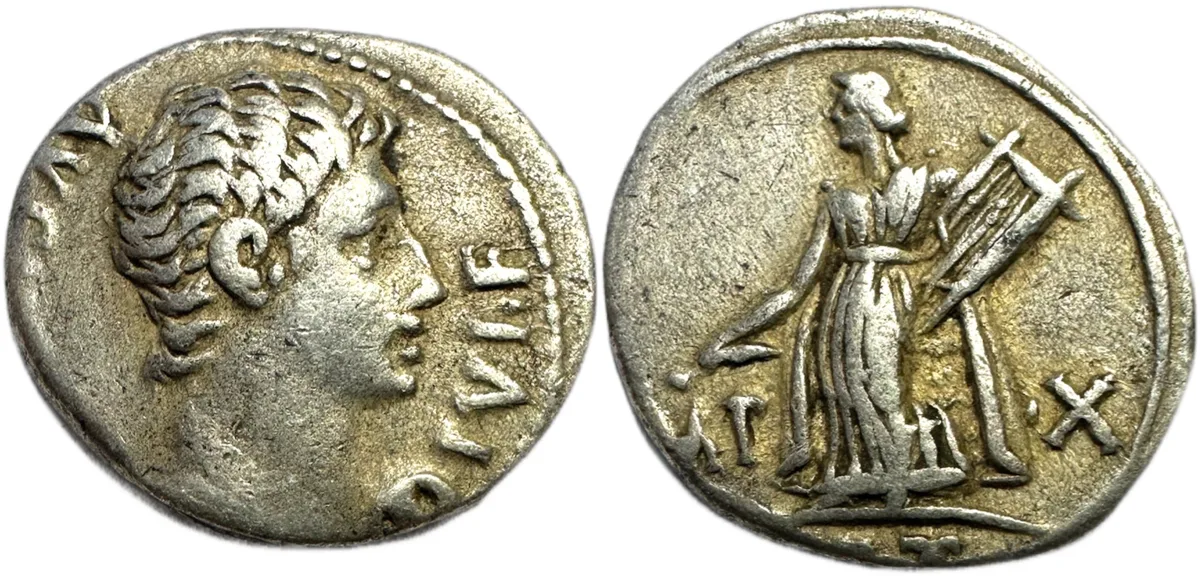 Augustus, Denarius, Lugdunum, 15 BC