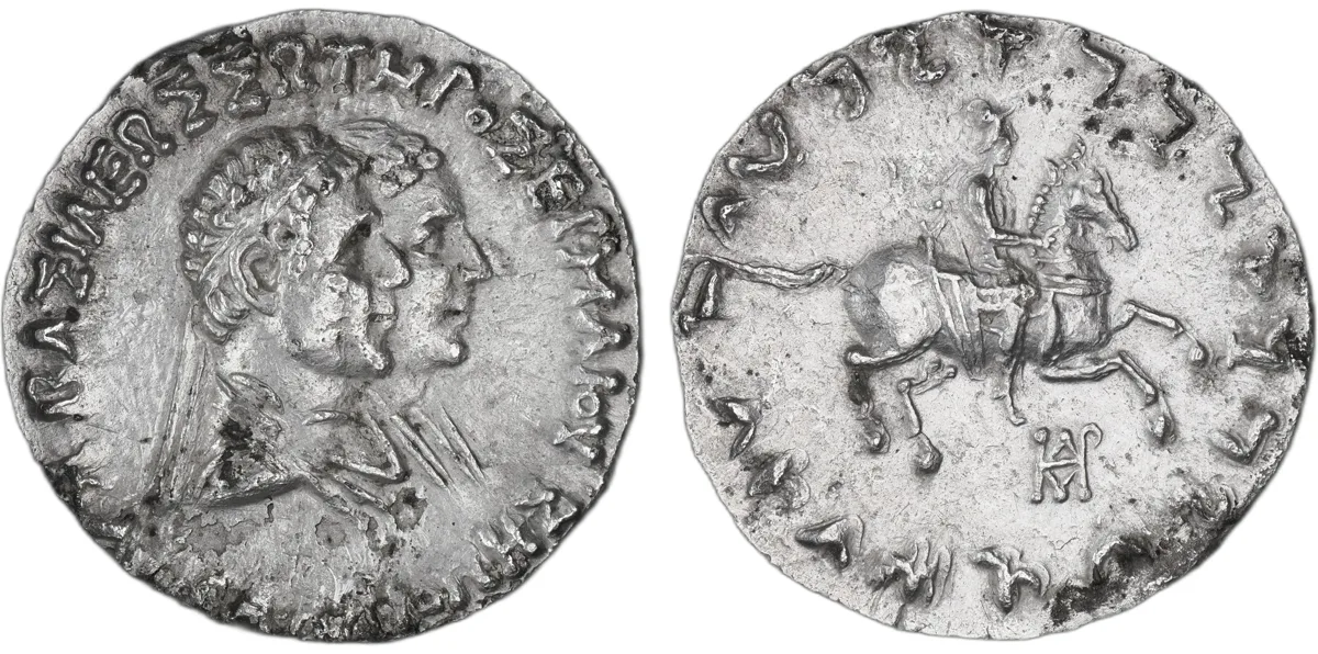 Hermaios Soter & Kalliope AR Tetradrachm, Paropamisadai/Gandhara, 105 BC