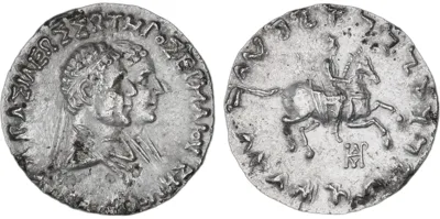 Hermaios Soter & Kalliope AR Tetradrachm, Paropamisadai/Gandhara, 105 BC