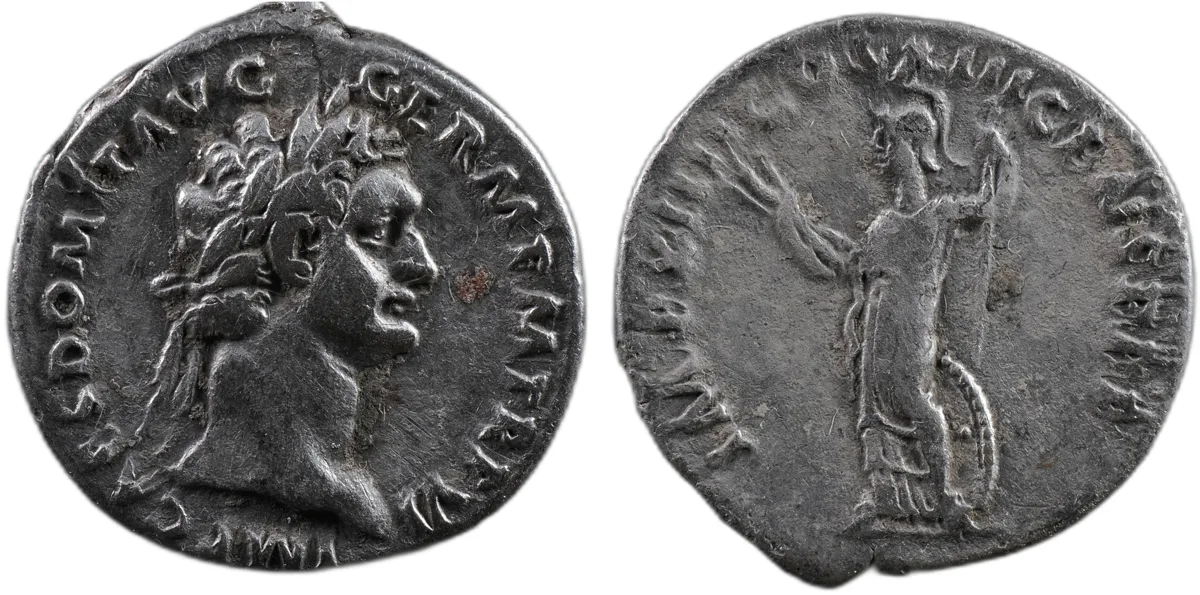 Domitian AR Denarius, Rome mint AD 87, Minerva M1, RIC 509