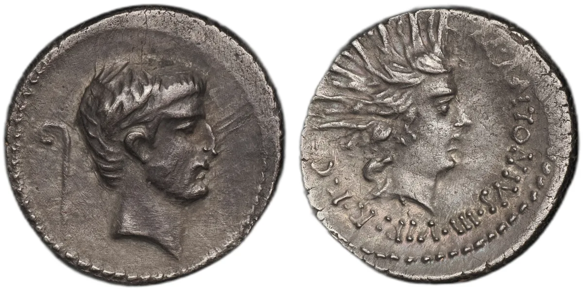 Mark Antony. Denarius, moving military mint in Italy, 42 BC.