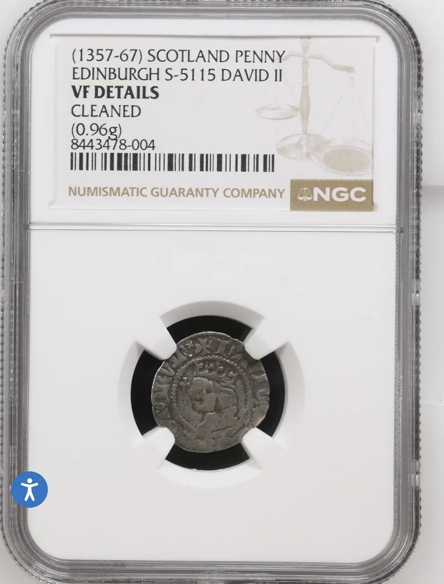 NGC VF; David 2 - Son of Robert the Bruce ( 1357-1367) Scottish Penny