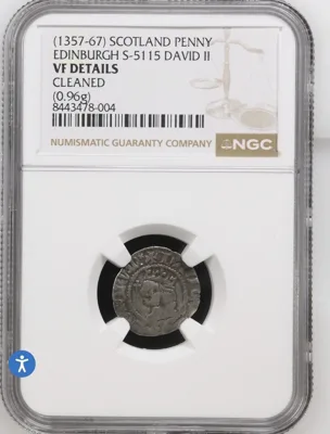 NGC VF; David 2 - Son of Robert the Bruce ( 1357-1367) Scottish Penny