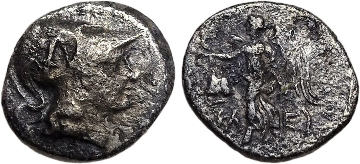 Side, Pamphylia AR Drachm, Kleuch, 183-175 BC, Athena/Nike, pomegranate