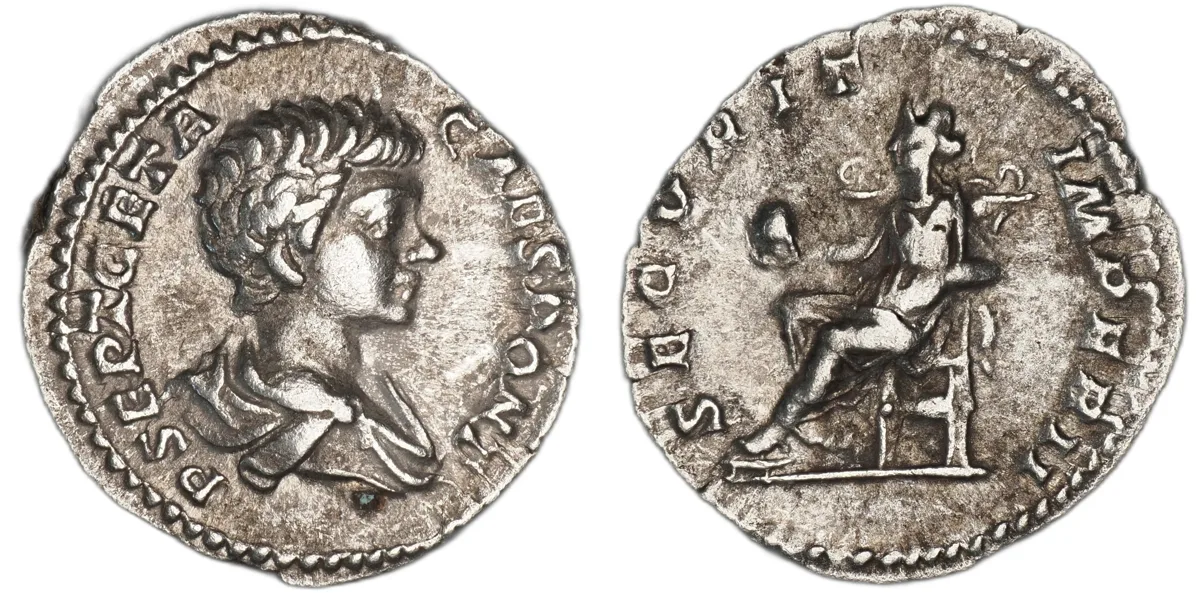 Geta, denarius, silver, reign as Caesar, minted 199-204