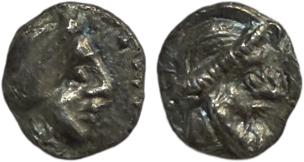 Cilicia, Nagidus. Obol circa 400-380, AR 9 mm, 0.67 g. Head of Aphrodite