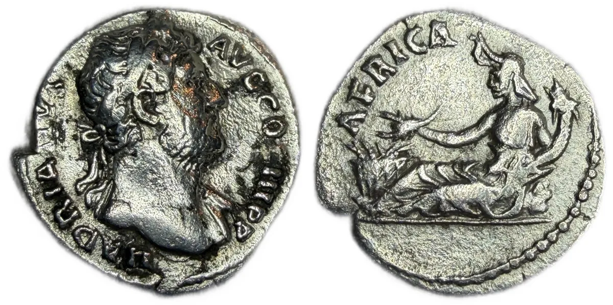Hadrian Denarius. Travel Series - Africa 2.92 g. 18.36 mm. Rome.