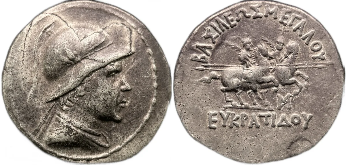 Greco-Baktrian Kingdom: Eukratides I Megas AR Tetradrachm 170-145 B.C. 16.73g
