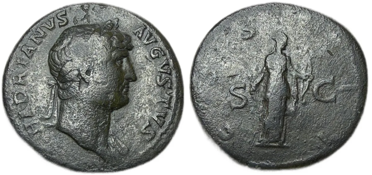 Hadrian AE Sestertius rv Diana w/bow & arrow
