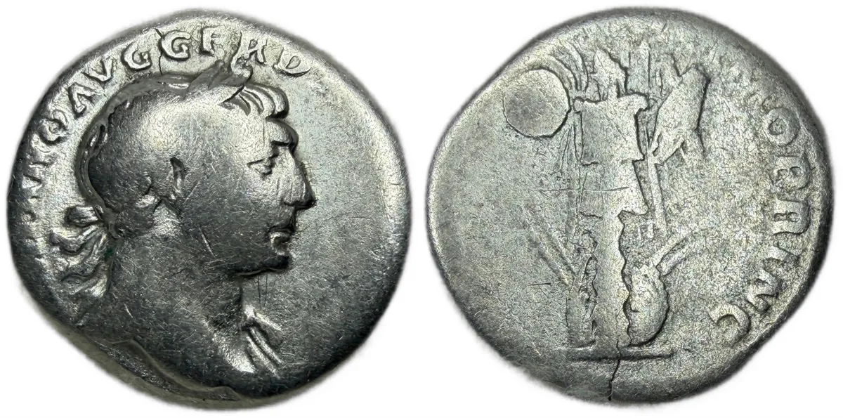 Dacian Tropht of Arms Trajan Denarius 107 - 108 AD