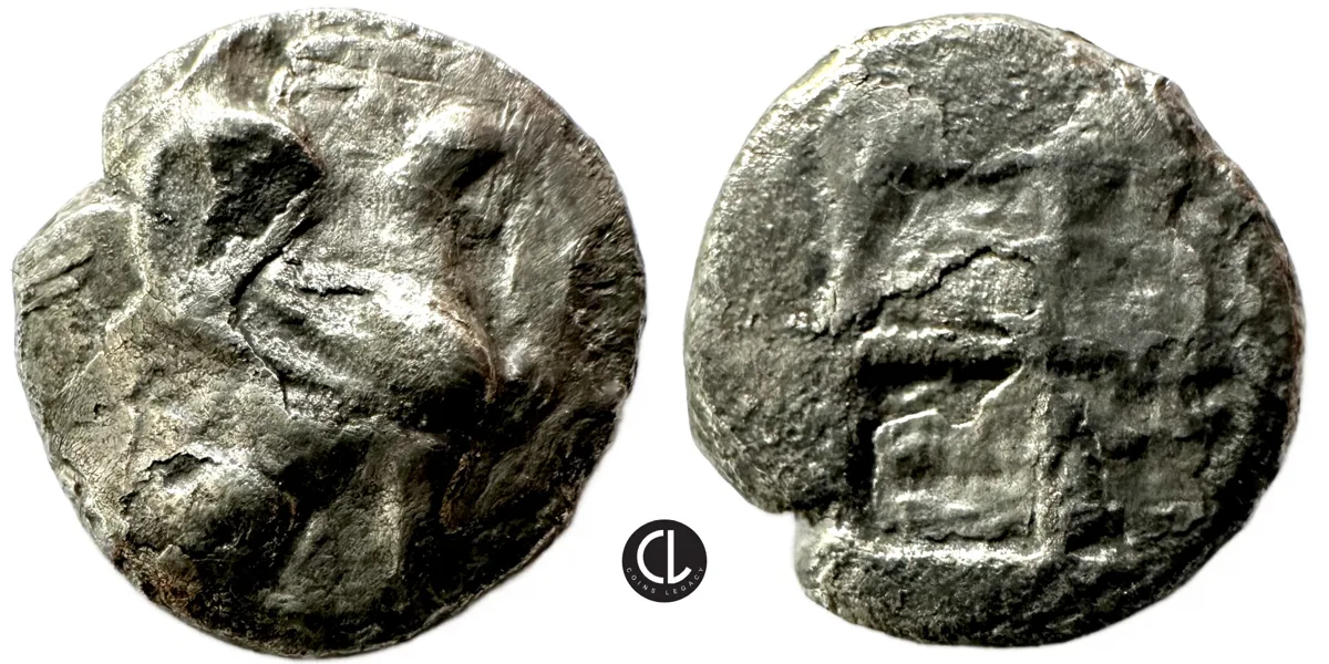 Ionia, Teos, AR Trihemiobol, Circa 475-450 BC, Griffin / Quadripartite