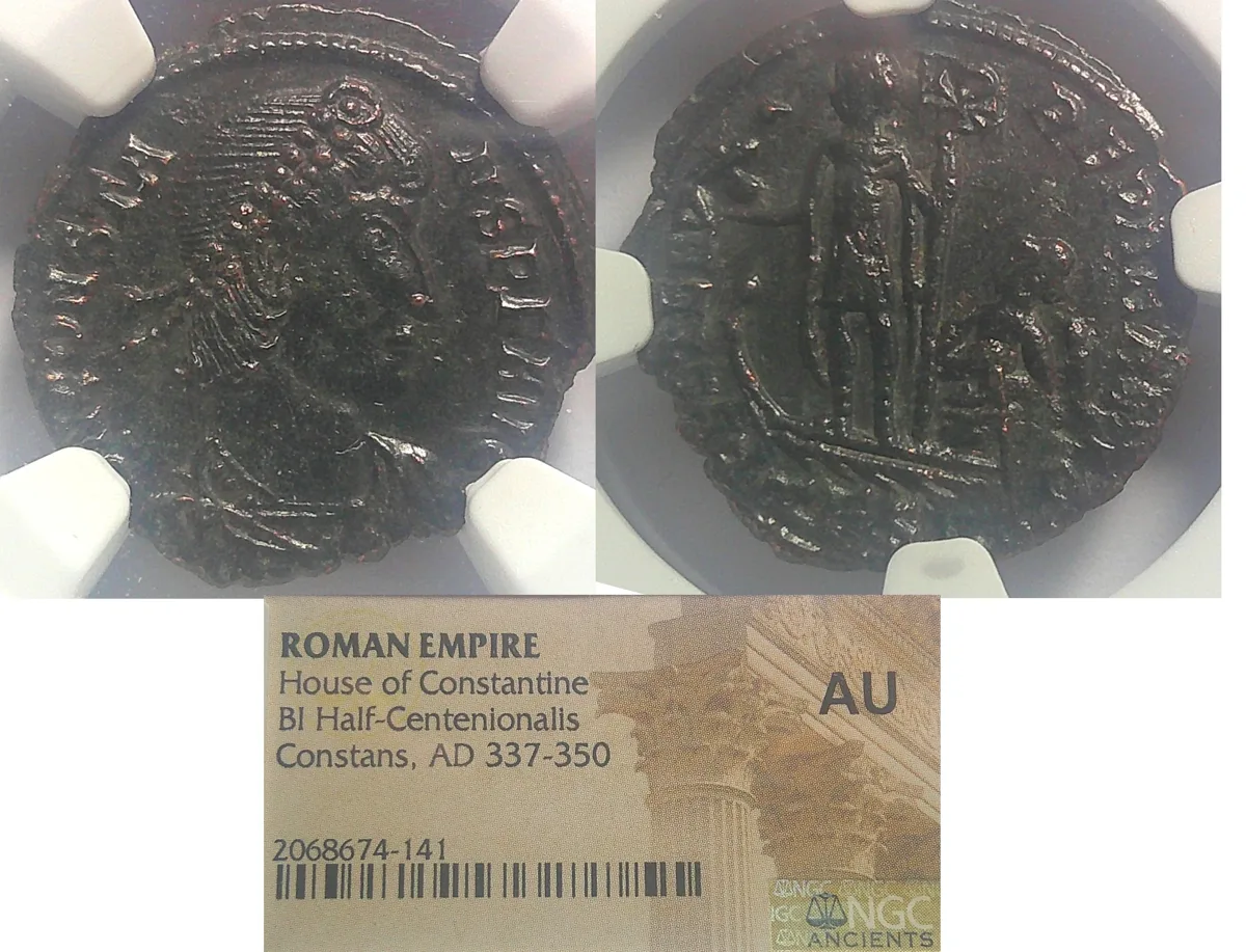Constans 337-350 AD AE3 BI Half Cenetenionalis, Thessalonica Mint, NGC AU
