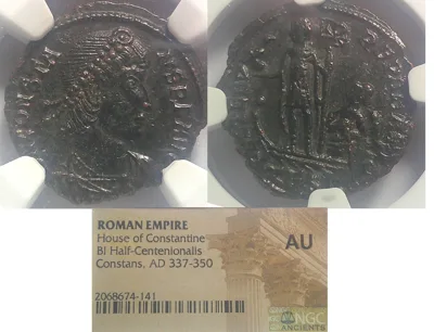 Constans 337-350 AD AE3 BI Half Cenetenionalis, Thessalonica Mint, NGC AU