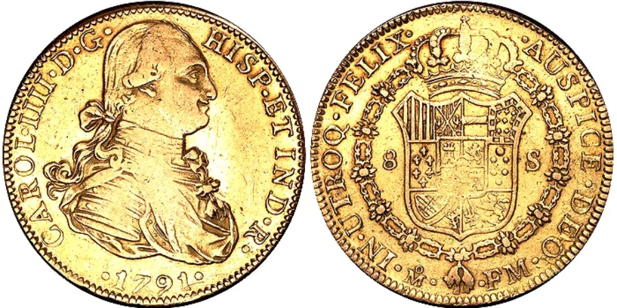 1791-Mo-FM Mexico Charles IV (1788-1808), gold 8 Escudos, Mexico City mint. Very Scarce