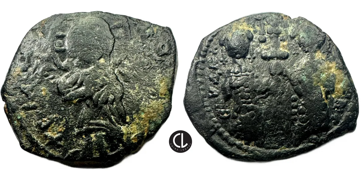 Constantine X Ducas with Eudocia, AE Follis, Constantinople Mint, 1059-1067 AD
