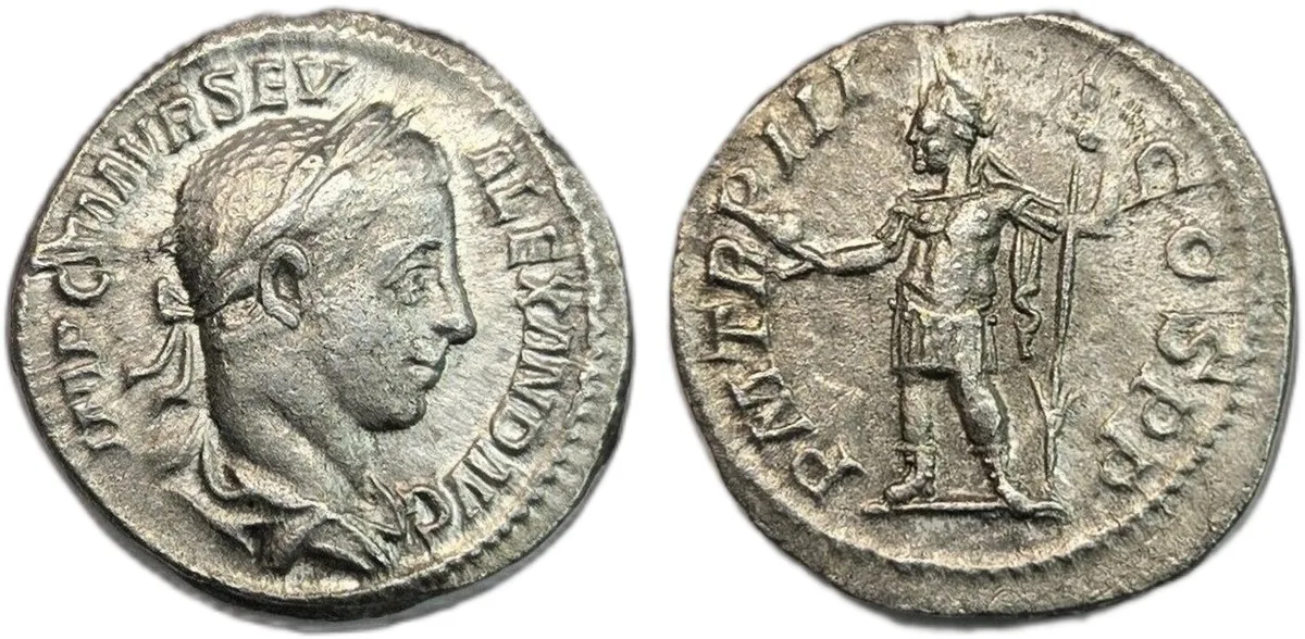 Severus Alexander Silver Denarius RIC # IV 44c - A.D. 224 - P M TR P III COS P P