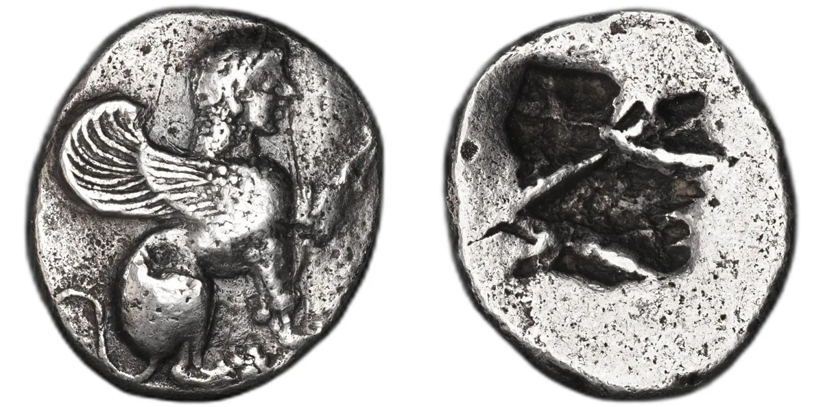 Idalion, Cyprus AR Tetrobol c. 500–490 BC, sphinx right, incuse reverse, rare