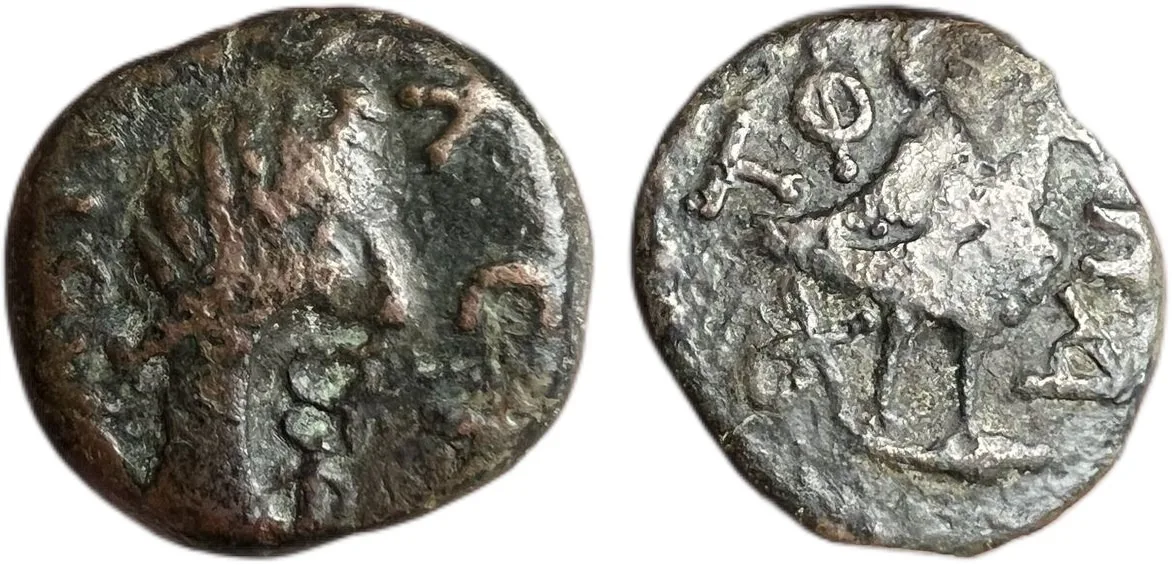 Olbia Sarmatia AE Bronze Apollo Eagle on Dolphin Countermark 1st Century AD
