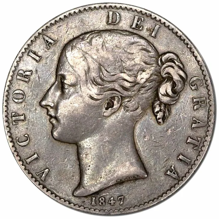 1847 Great Britain, Queen Victoria Young Head AR Crown in gVF/VF