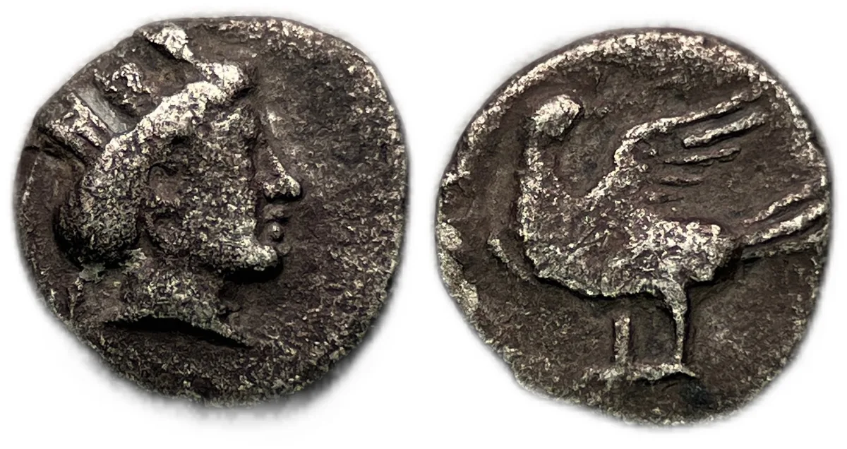 Local Issues: Baktria, Uncertain mint in the Oxus AR obol 0.45g
