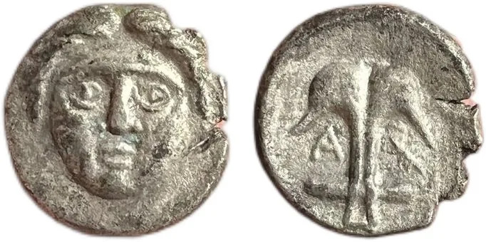 Thrace Apollonia Pontika AR Diobol Gorgoneion Anchor Crayfish 410-323 BC