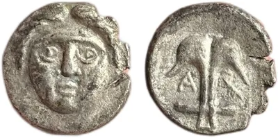 Thrace Apollonia Pontika AR Diobol Gorgoneion Anchor Crayfish 410-323 BC