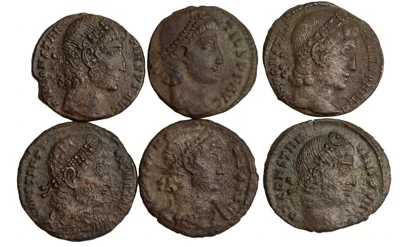 Lot of 6 Late Roman bronze AE3 nummi, Constantinian family, circa AD 330–348