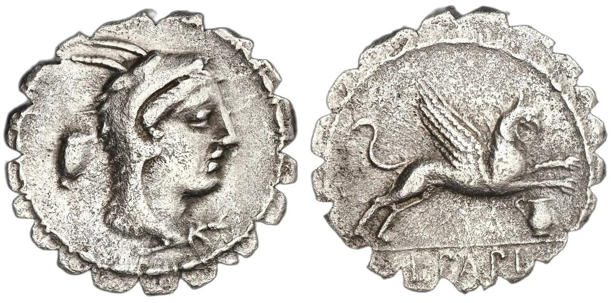 L. Papius, 79 BC, Serrate Denarius