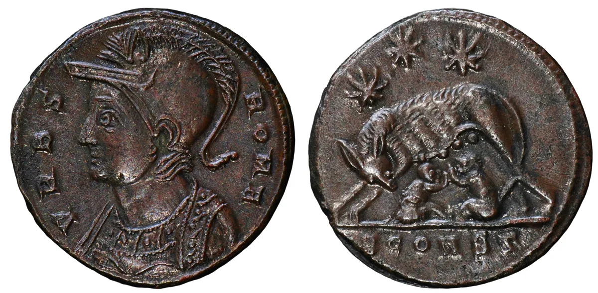 Commemorative Series of Constantine I. Urbs Roma AE follis, Siscia mint, c. AD