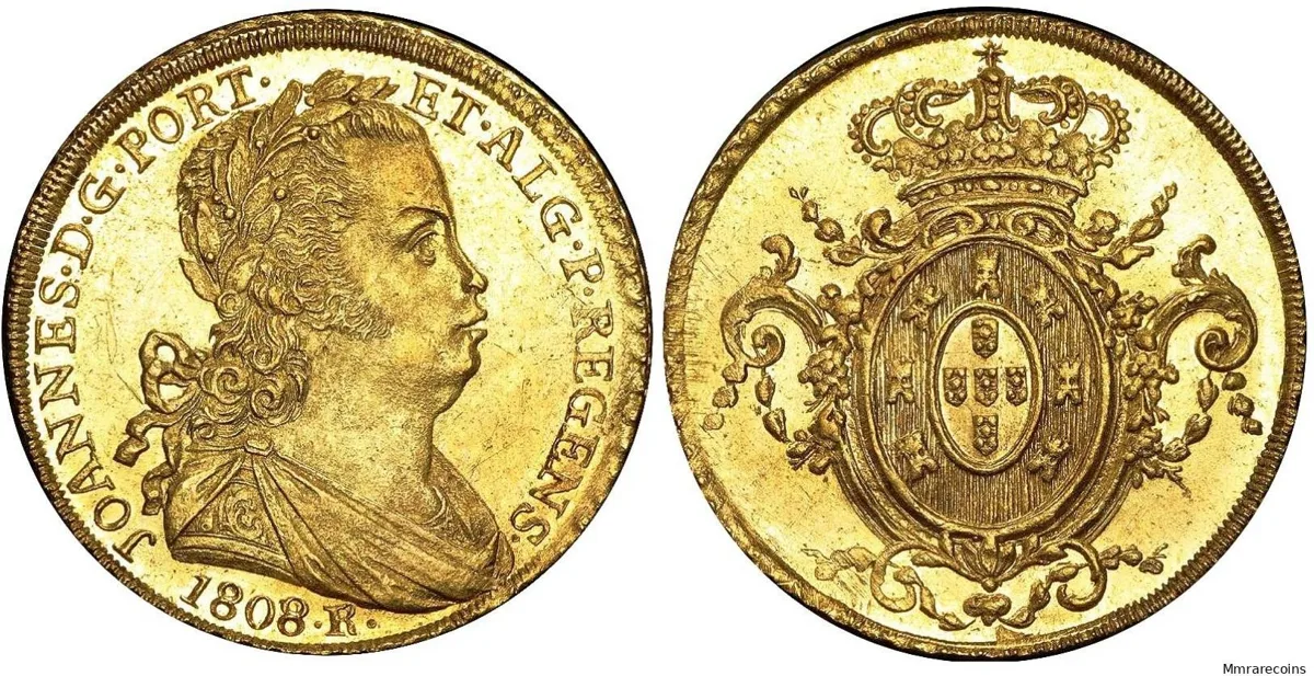 1808 R Brazil, Joannes VI 6400 Reis or half Johanna in very scarce UNC, lustrous