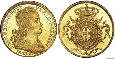 1808 R Brazil, Joannes VI 6400 Reis or half Johanna in very scarce UNC, lustrous
