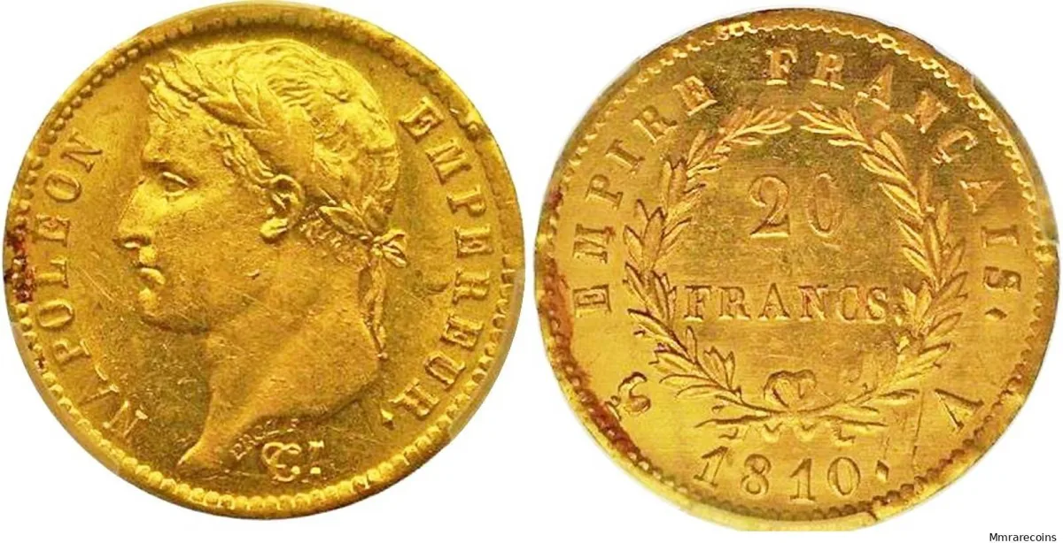 1810 A France, Napoleon I, 20 Francs in rare PCGS MS63