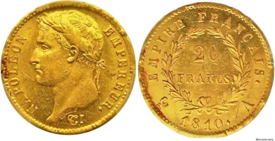 1810 A France, Napoleon I, 20 Francs in rare PCGS MS63