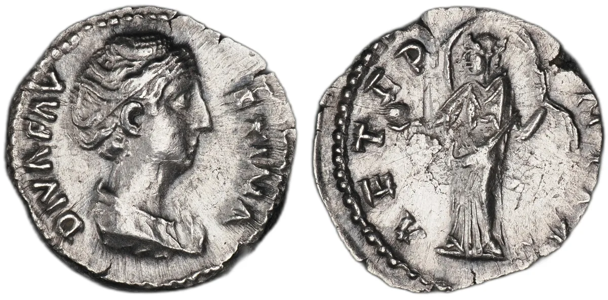 Diva Faustina I AR Denarius AETERNITAS with Phoenix Rome AD 141 RIC III 347