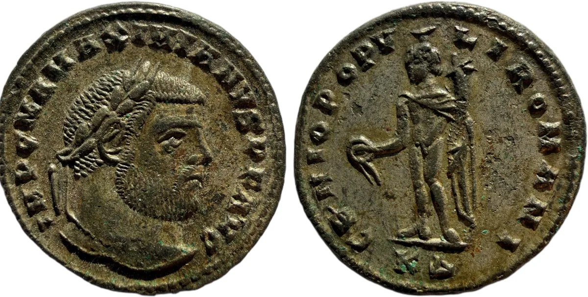 Maximianus AE Follis. Full Silvering Remaining