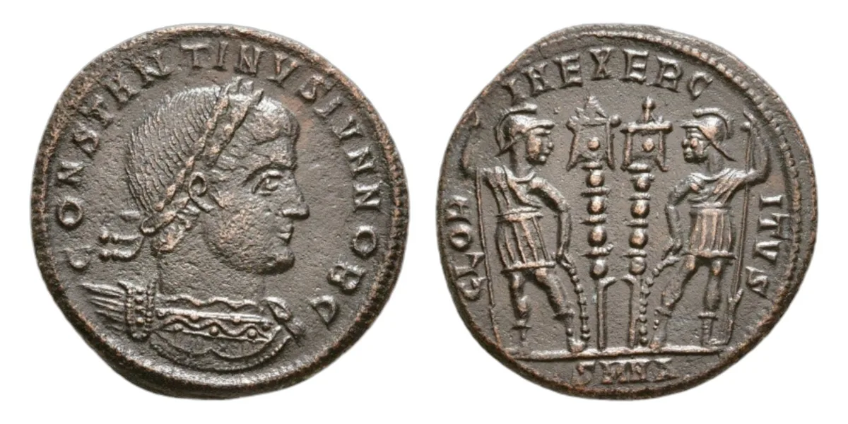 Constantine II - Nummus, GLORIA EXERCITVS, Nicomedia