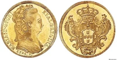 1795 R Brazil, Maria I, 6400 Reis in UNC lustrous and rare as such.