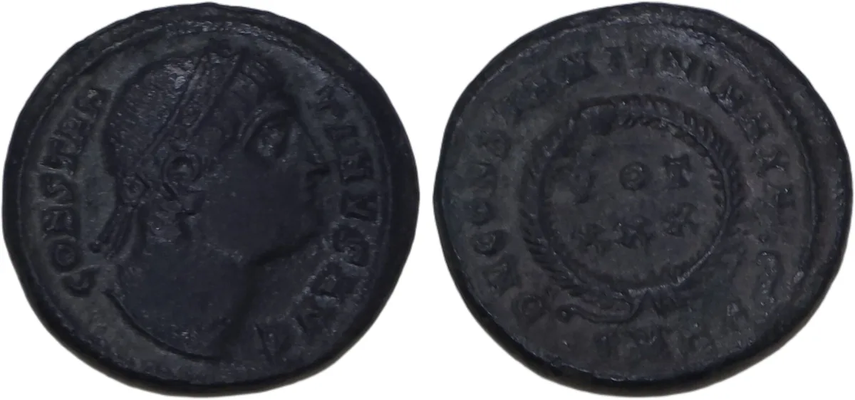 Constantine I, Vot XXX follis, eyes to heavens type