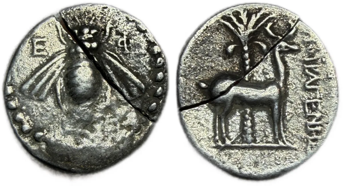 Ionia, Ephesos, AR Drachm, 202-150 BC, Bee / Stag