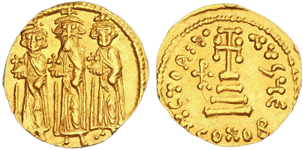 Heraclius, Heraclius Constantine, and Heraclonas, 639. AV Solidus Constantinople