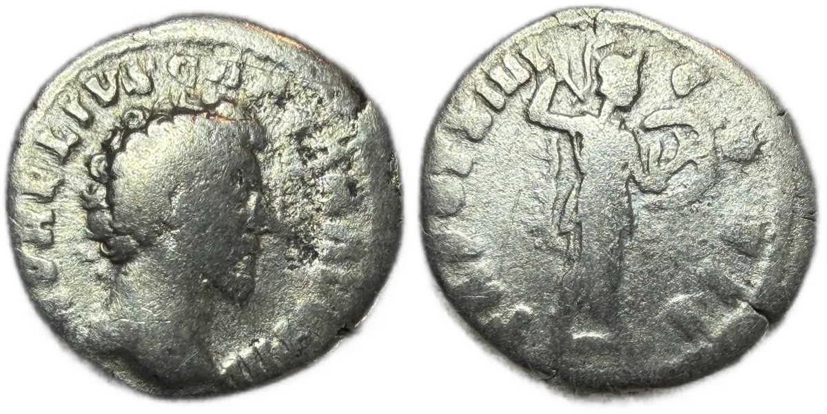 Marcus Aurelius as Caesar AD 139-161. Rome Denarius Minerva Fighting